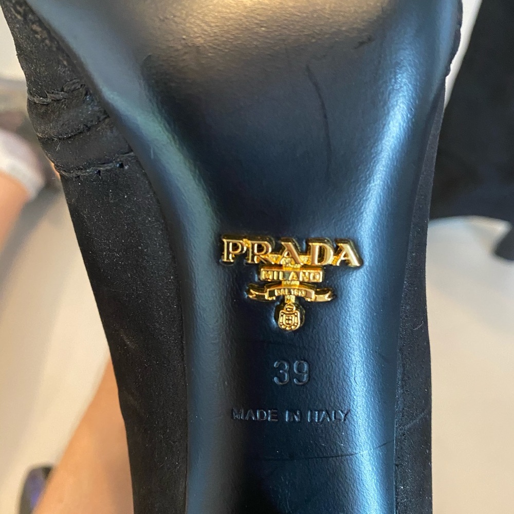 New PRADA Black Suede Foldover Heeled Boots - Picture 7 of 9